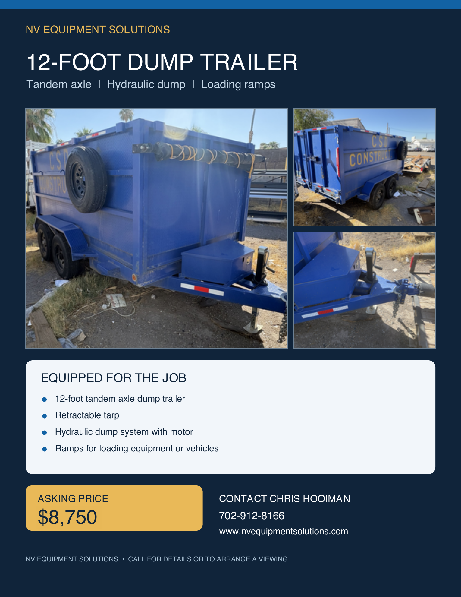 2015 Unknown Manufacturer 12 ft Tandem-Axle Hydraulic Dump Trailer